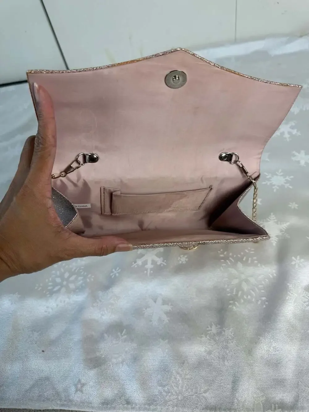 Rose Gold Glitter Envelope Clutch Purse Gold Chain Wedding Prom Evening Bag